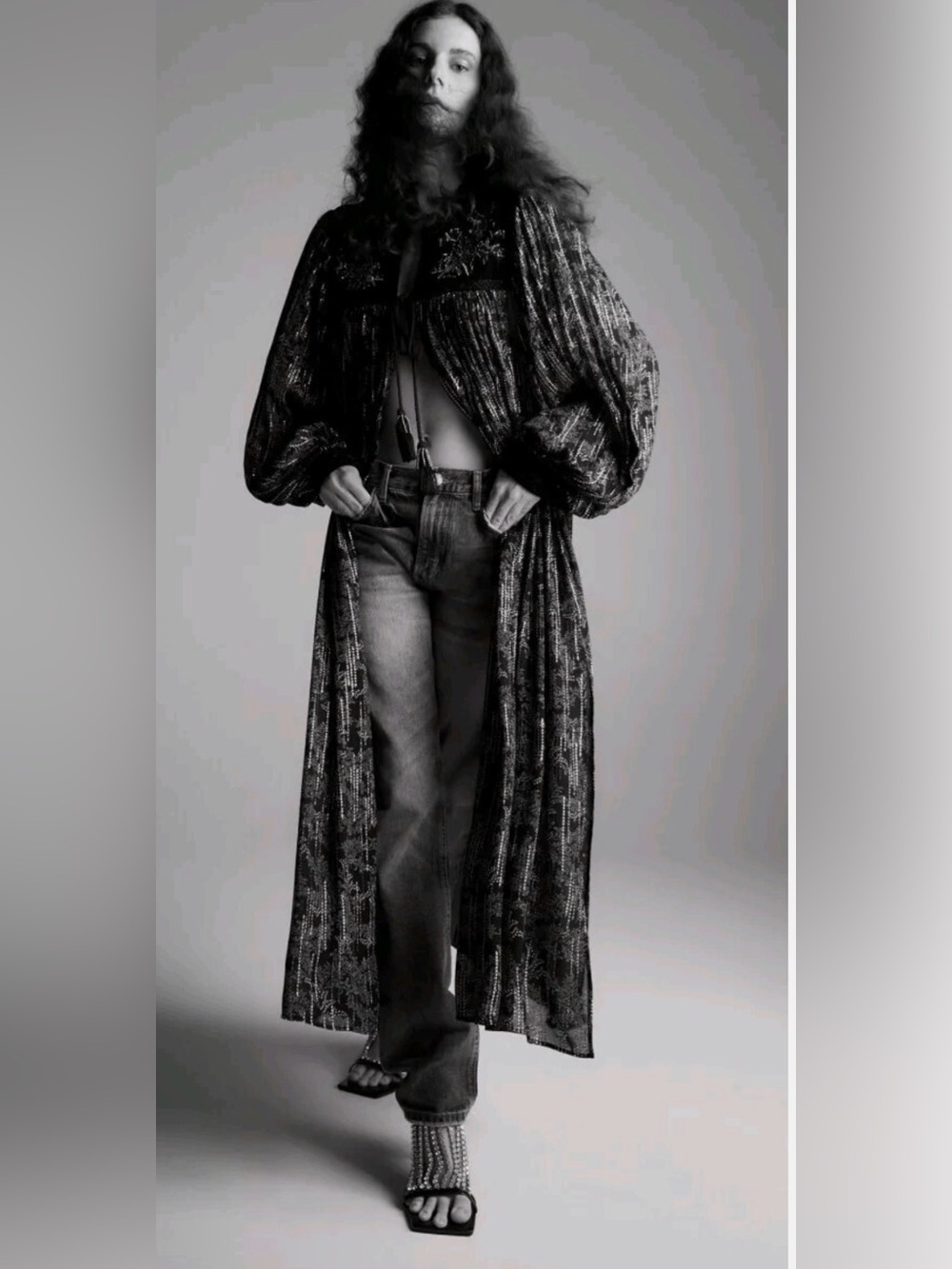 Zara Black Sheer Long Duster Robe